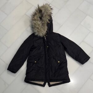 Crewcuts Black Puffer Jacket with Faux Fur Hood